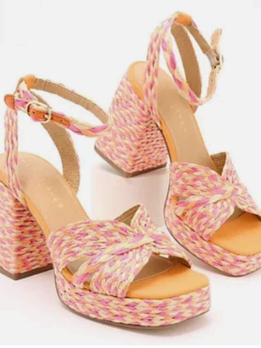 Marc Fisher LTD Raffia Platform Sandals-Janie-Pink Multi-8M-NEW-A642850